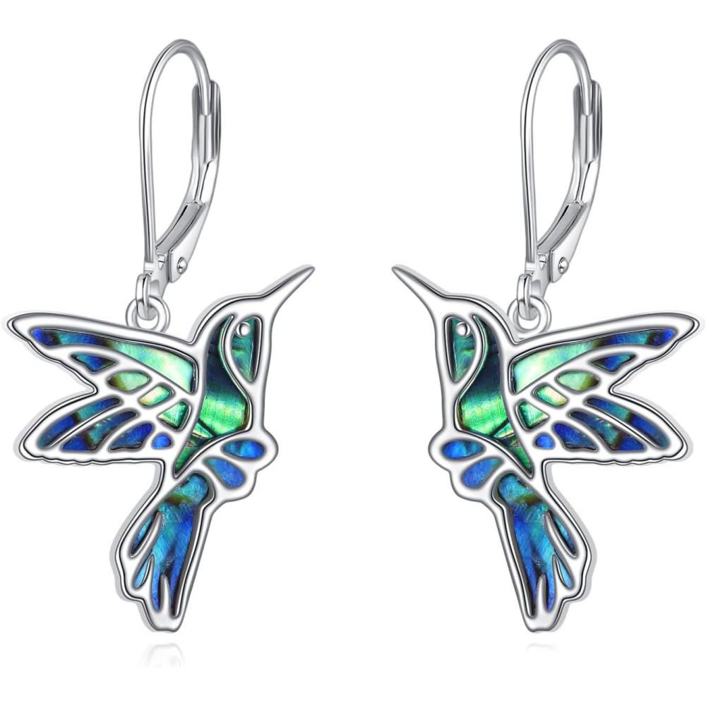 image:imageYFN 925 Sterling Silver Animal Earrings for Women HummingbirdCatHighland CowSea Turtle Dangle Earrings Jewelry for Christmas Valentines Day Mothers Day Birthday Gift Box IncludedHummingbird Abalone 01