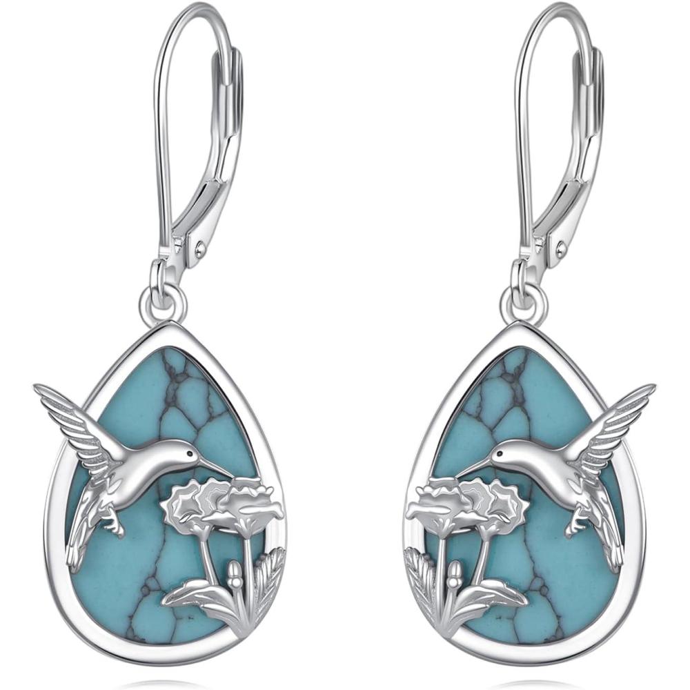 image:imageYFN 925 Sterling Silver Animal Earrings for Women HummingbirdCatHighland CowSea Turtle Dangle Earrings Jewelry for Christmas Valentines Day Mothers Day Birthday Gift Box IncludedHummingbird Turquoise 01