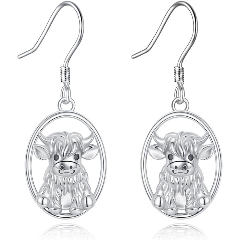 image:imageYFN 925 Sterling Silver Animal Earrings for Women HummingbirdCatHighland CowSea Turtle Dangle Earrings Jewelry for Christmas Valentines Day Mothers Day Birthday Gift Box IncludedHighland Cow 1