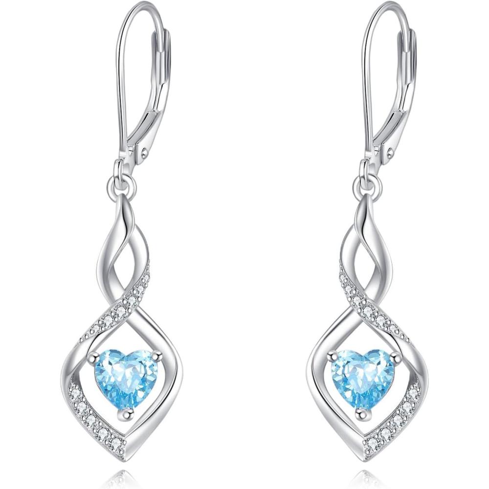image:imageYFN Dangle Drop Earrings 925 Sterling Silver Dainty Infinity Gemstone Birthstone Jewelry Birthday Gifts for Her WomenBlueMarAquamarine