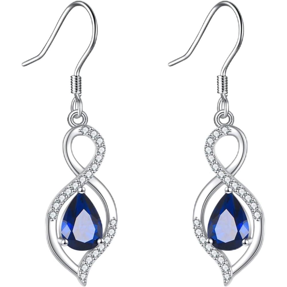 image:imageYFN Dangle Drop Earrings 925 Sterling Silver Dainty Infinity Gemstone Birthstone Jewelry Birthday Gifts for Her WomenSepSapphire
