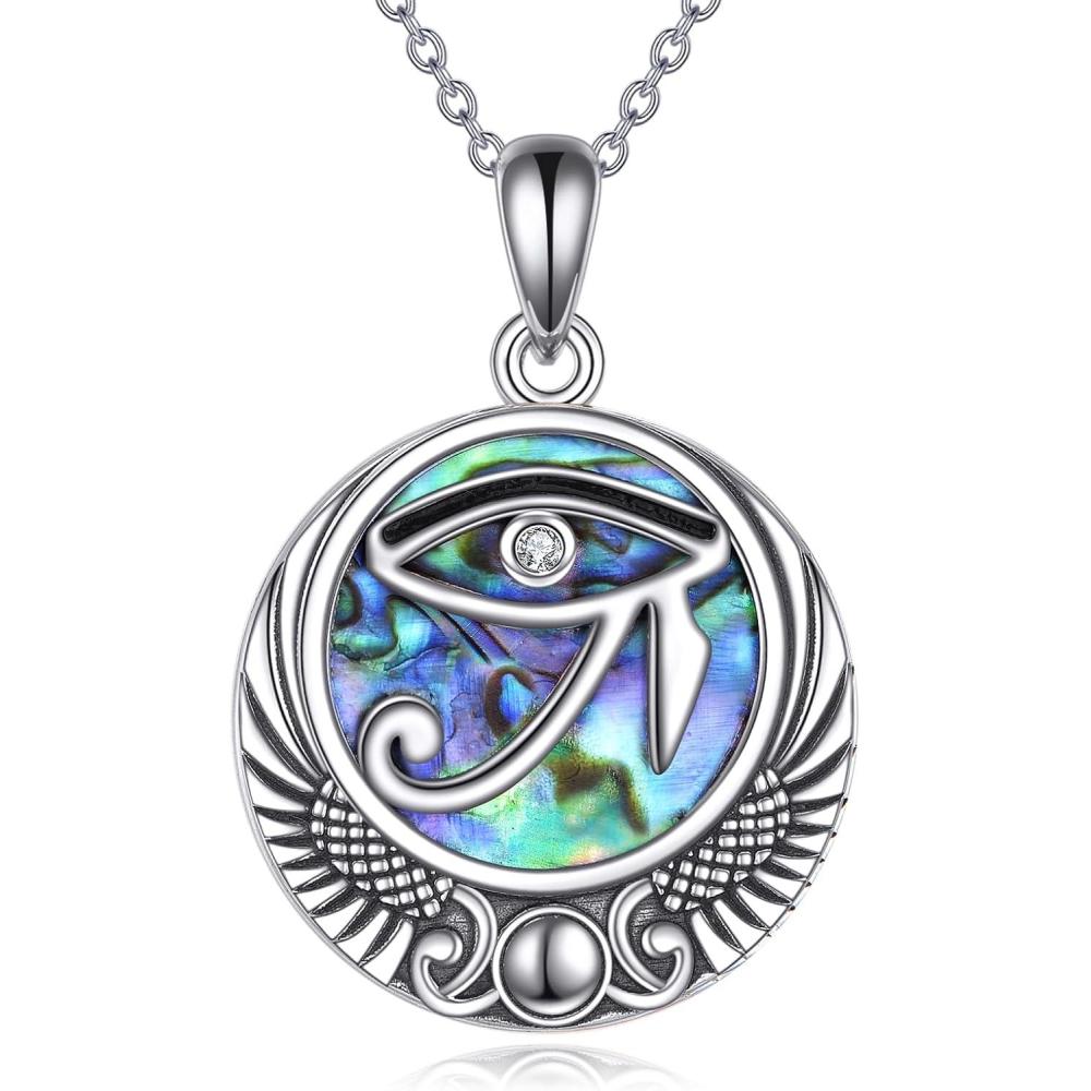 image:imageYFN Egyptian Necklace Sterling Silver Egypt God Pendant Abalone Shell Egypt Jewelry Gifts for Women MenEyes of Horus