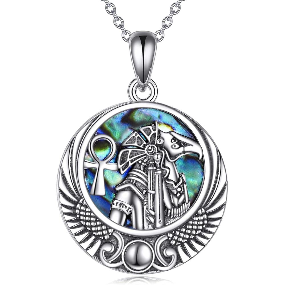 image:imageYFN Egyptian Necklace Sterling Silver Egypt God Pendant Abalone Shell Egypt Jewelry Gifts for Women MenHorus