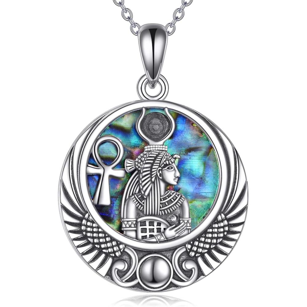 image:imageYFN Egyptian Necklace Sterling Silver Egypt God Pendant Abalone Shell Egypt Jewelry Gifts for Women MenIsis