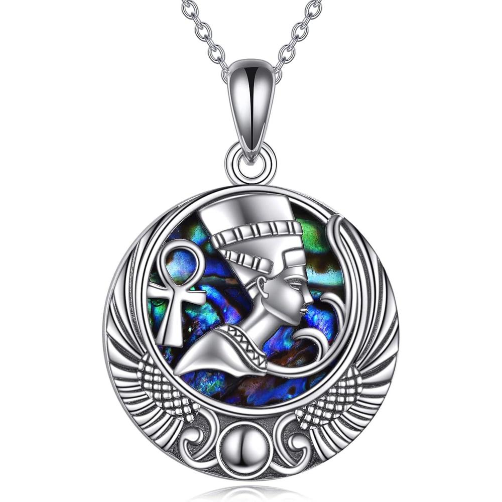 image:imageYFN Egyptian Necklace Sterling Silver Egypt God Pendant Abalone Shell Egypt Jewelry Gifts for Women MenNefertiti