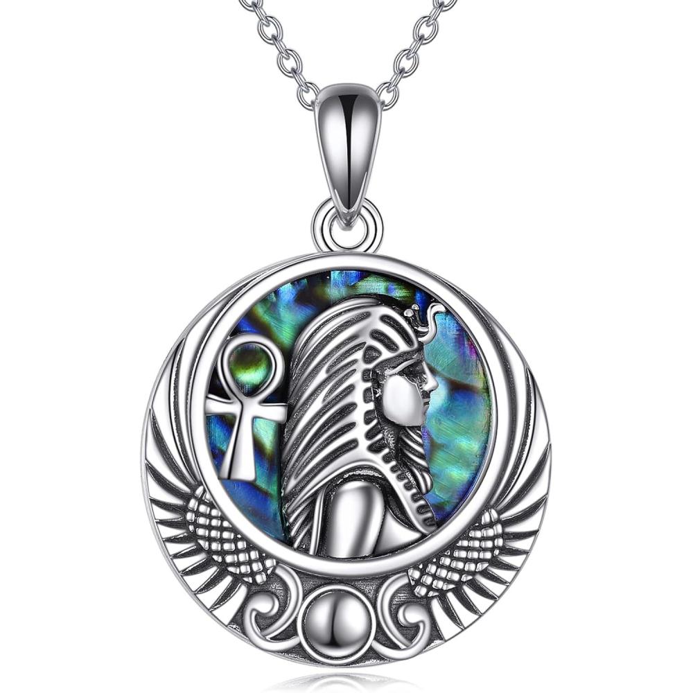 image:imageYFN Egyptian Necklace Sterling Silver Egypt God Pendant Abalone Shell Egypt Jewelry Gifts for Women MenPharaoh