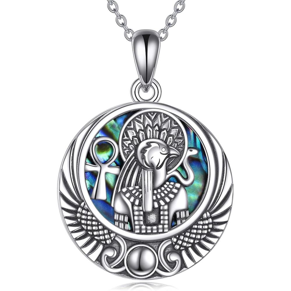 image:imageYFN Egyptian Necklace Sterling Silver Egypt God Pendant Abalone Shell Egypt Jewelry Gifts for Women MenRa
