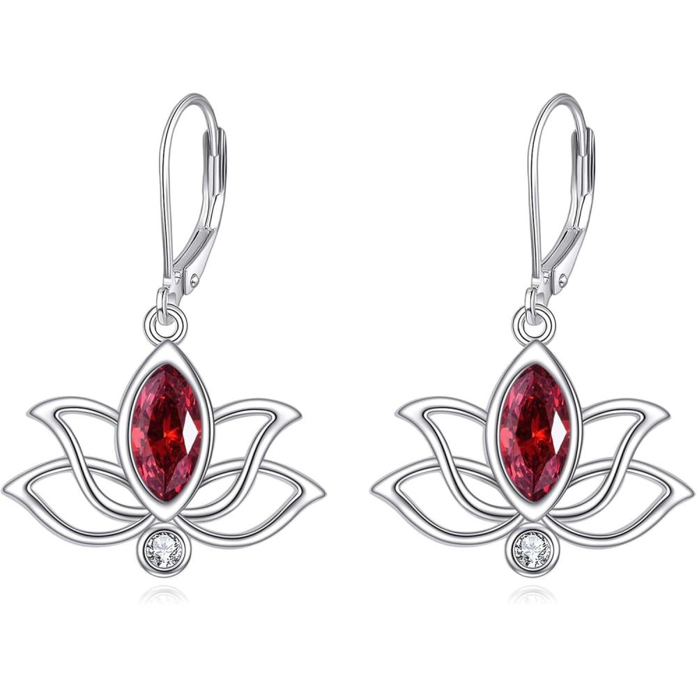 image:imageYFN Lotus Flower Earrings Sterling Silver Birthstone Lotus Leverback Dangle Drop Earrings Jewelry Gifts for WomenA Jan