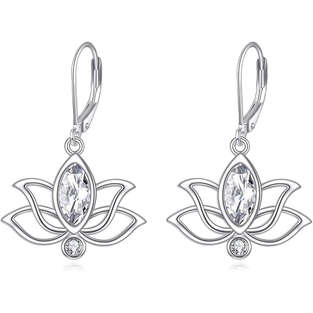 image:imageYFN Lotus Flower Earrings Sterling Silver Birthstone Lotus Leverback Dangle Drop Earrings Jewelry Gifts for WomenD Apr