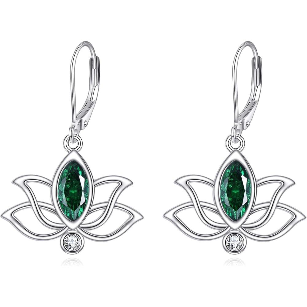 image:imageYFN Lotus Flower Earrings Sterling Silver Birthstone Lotus Leverback Dangle Drop Earrings Jewelry Gifts for WomenE May