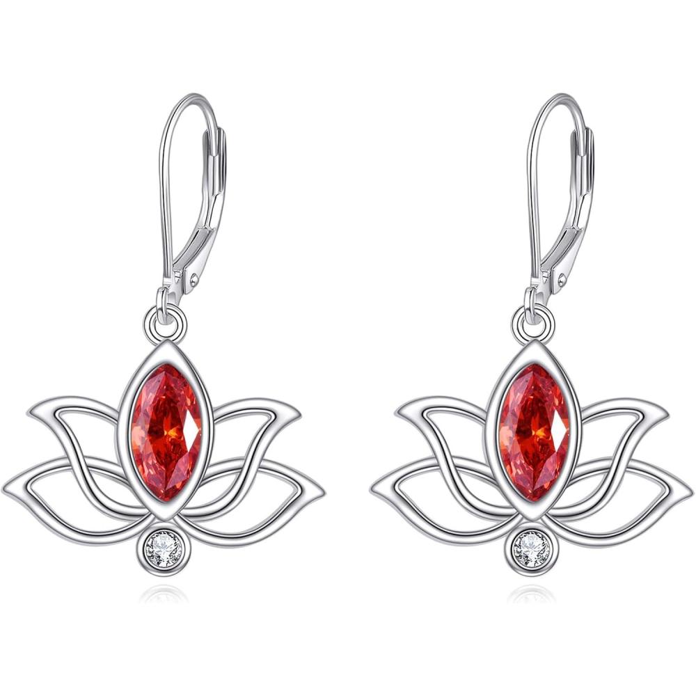 image:imageYFN Lotus Flower Earrings Sterling Silver Birthstone Lotus Leverback Dangle Drop Earrings Jewelry Gifts for WomenG Jul