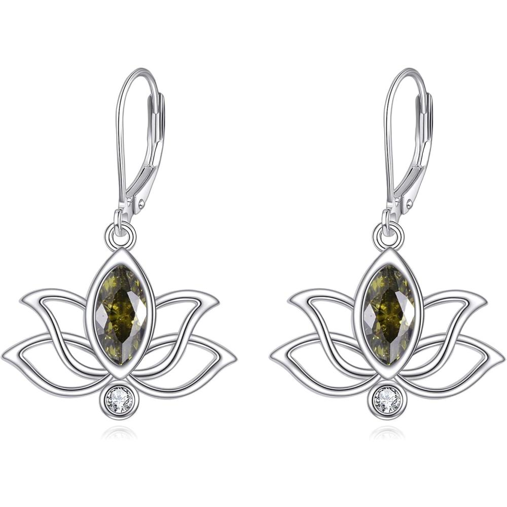 image:imageYFN Lotus Flower Earrings Sterling Silver Birthstone Lotus Leverback Dangle Drop Earrings Jewelry Gifts for WomenH Aug