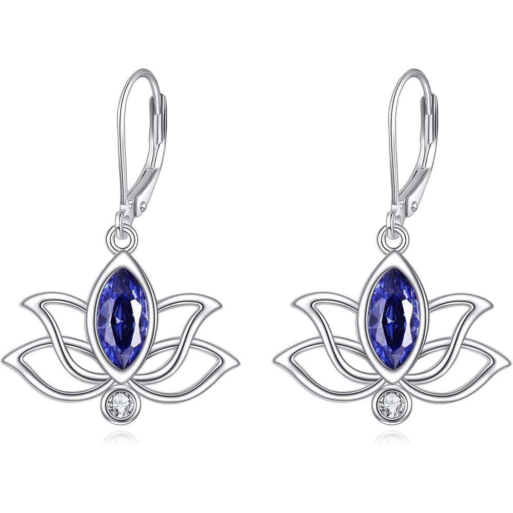 image:imageYFN Lotus Flower Earrings Sterling Silver Birthstone Lotus Leverback Dangle Drop Earrings Jewelry Gifts for WomenI Sep