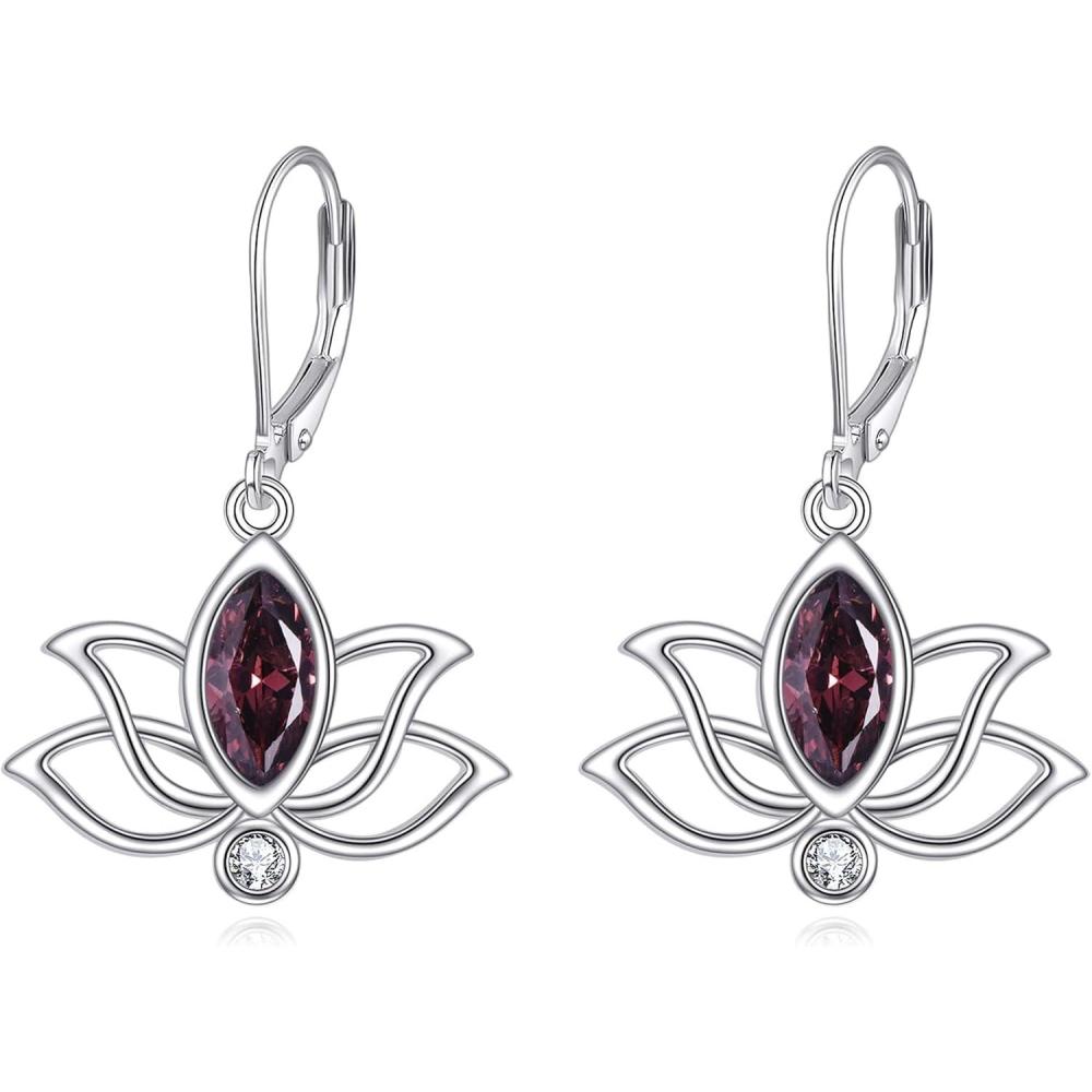image:imageYFN Lotus Flower Earrings Sterling Silver Birthstone Lotus Leverback Dangle Drop Earrings Jewelry Gifts for WomenJ Oct
