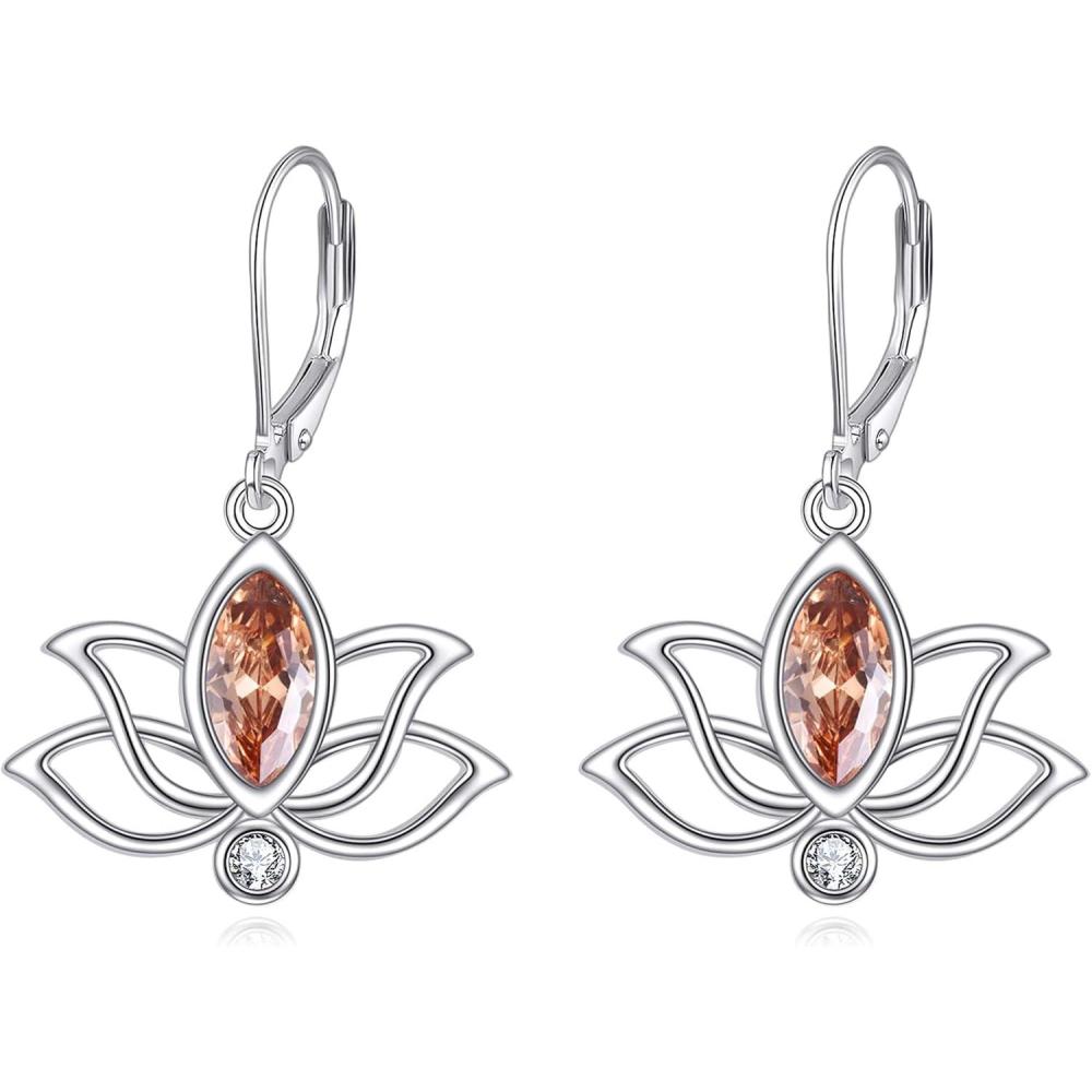 image:imageYFN Lotus Flower Earrings Sterling Silver Birthstone Lotus Leverback Dangle Drop Earrings Jewelry Gifts for WomenK Nov