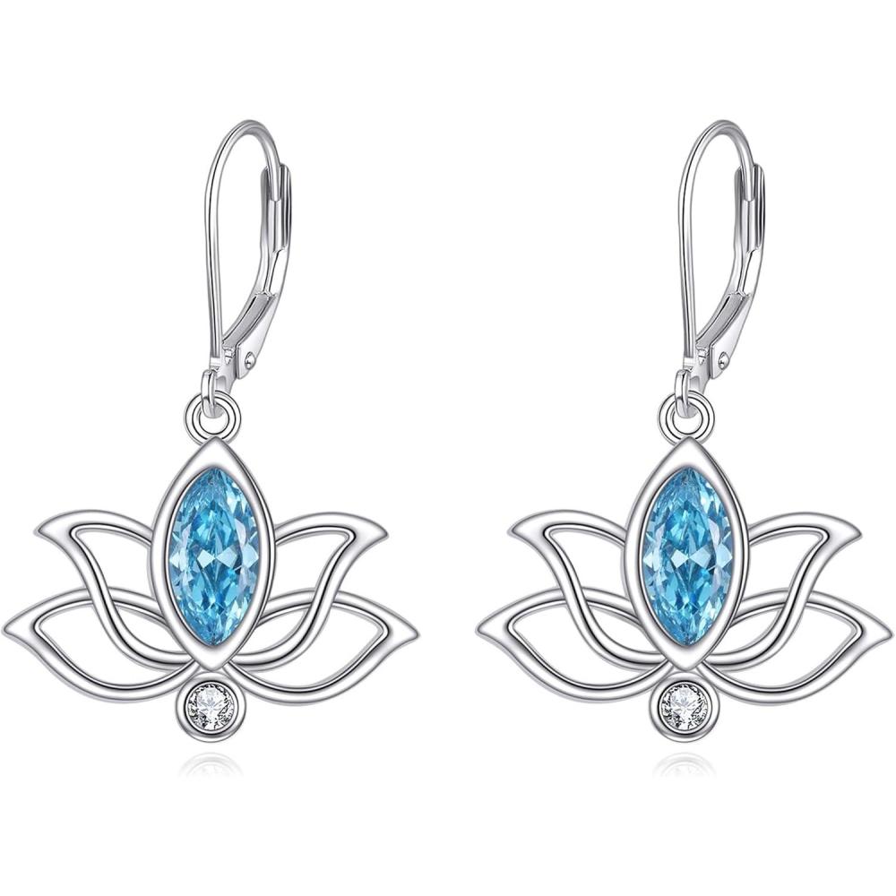 image:imageYFN Lotus Flower Earrings Sterling Silver Birthstone Lotus Leverback Dangle Drop Earrings Jewelry Gifts for WomenL Dec