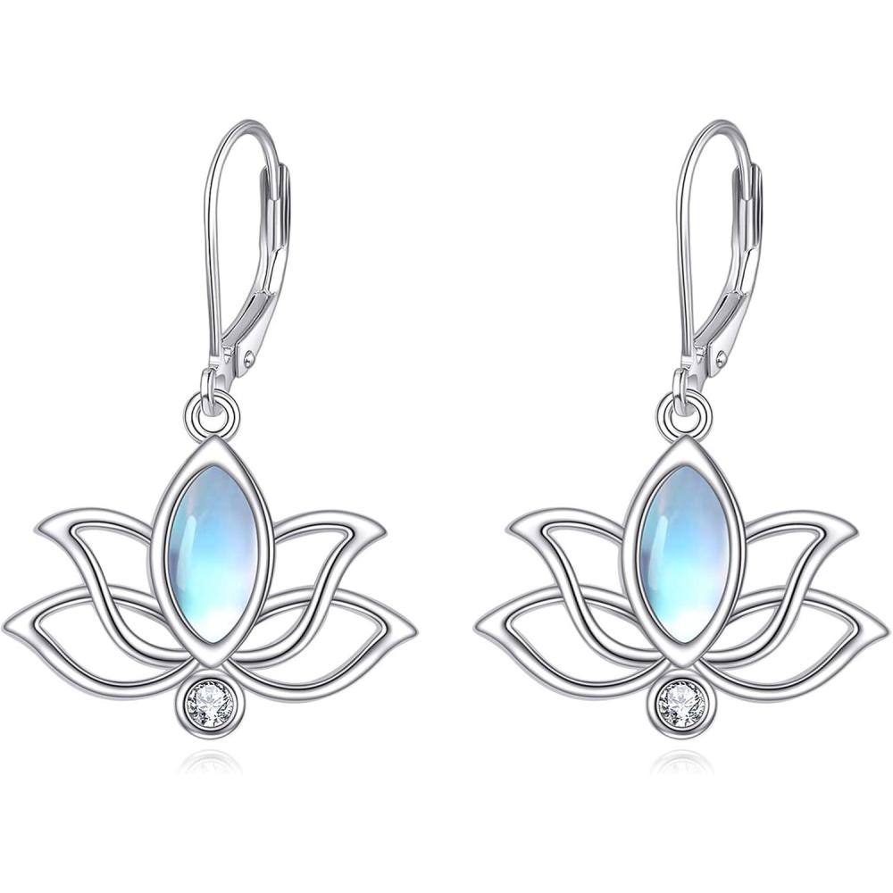 image:imageYFN Lotus Flower Earrings Sterling Silver Birthstone Lotus Leverback Dangle Drop Earrings Jewelry Gifts for WomenM Moonstone