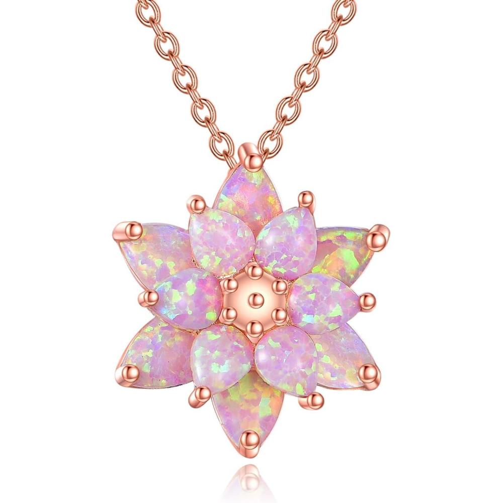 image:imageYFN Sterling Silver Opal Lotus Flower Pendant Necklace Women Yoga Necklace for WomenPinkOpal Lotus Necklace