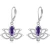 YFN Lotus Flower Earrings Sterling Silver Birthstone Lotus Leverback Dangle Drop Earrings Jewelry Gifts for Women(B. Feb)