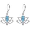 YFN Lotus Flower Earrings Sterling Silver Birthstone Lotus Leverback Dangle Drop Earrings Jewelry Gifts for Women(C. Mar)