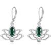 YFN Lotus Flower Earrings Sterling Silver Birthstone Lotus Leverback Dangle Drop Earrings Jewelry Gifts for Women(E. May)