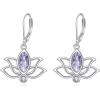 YFN Lotus Flower Earrings Sterling Silver Birthstone Lotus Leverback Dangle Drop Earrings Jewelry Gifts for Women(F. Jun)