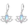 YFN Lotus Flower Earrings Sterling Silver Birthstone Lotus Leverback Dangle Drop Earrings Jewelry Gifts for Women(M. Moonstone)