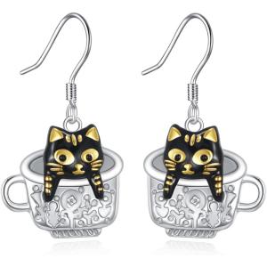 YFN 925 Sterling Silver Animal Earrings for Women Hummingbird/Cat/Highland Cow/Sea Turtle Dangle Earrings Jewelry for Christmas, Valentine’s Day, Mother’s Day, Birthday – Gift Box Included(Cat 2)