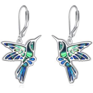 YFN 925 Sterling Silver Animal Earrings for Women Hummingbird/Cat/Highland Cow/Sea Turtle Dangle Earrings Jewelry for Christmas, Valentine’s Day, Mother’s Day, Birthday – Gift Box Included(Hummingbird  Abalone  01)