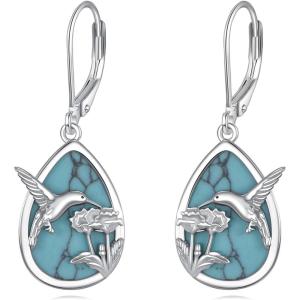 YFN 925 Sterling Silver Animal Earrings for Women Hummingbird/Cat/Highland Cow/Sea Turtle Dangle Earrings Jewelry for Christmas, Valentine’s Day, Mother’s Day, Birthday – Gift Box Included(Hummingbird  Turquoise  01)
