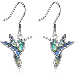 YFN 925 Sterling Silver Animal Earrings for Women Hummingbird/Cat/Highland Cow/Sea Turtle Dangle Earrings Jewelry for Christmas, Valentine’s Day, Mother’s Day, Birthday – Gift Box Included(Hummingbird  Abalone  02)