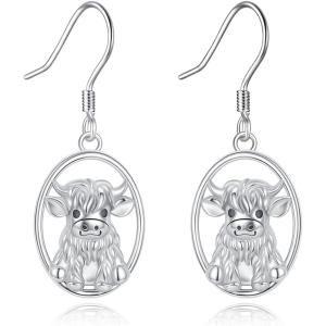 YFN 925 Sterling Silver Animal Earrings for Women Hummingbird/Cat/Highland Cow/Sea Turtle Dangle Earrings Jewelry for Christmas, Valentine’s Day, Mother’s Day, Birthday – Gift Box Included(Highland Cow 1)