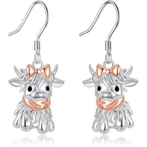 YFN 925 Sterling Silver Animal Earrings for Women Hummingbird/Cat/Highland Cow/Sea Turtle Dangle Earrings Jewelry for Christmas, Valentine’s Day, Mother’s Day, Birthday – Gift Box Included(Highland Cow 4)