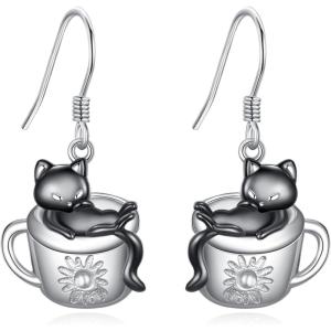 YFN 925 Sterling Silver Animal Earrings for Women Hummingbird/Cat/Highland Cow/Sea Turtle Dangle Earrings Jewelry for Christmas, Valentine’s Day, Mother’s Day, Birthday – Gift Box Included(Cat 3)