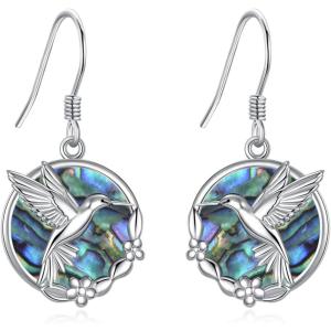 YFN 925 Sterling Silver Animal Earrings for Women Hummingbird/Cat/Highland Cow/Sea Turtle Dangle Earrings Jewelry for Christmas, Valentine’s Day, Mother’s Day, Birthday – Gift Box Included(Hummingbird  Abalone  03)