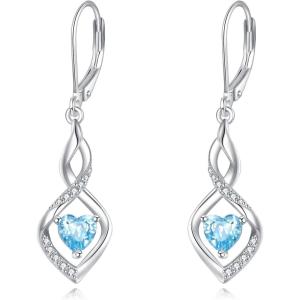 YFN Dangle Drop Earrings 925 Sterling Silver Dainty Infinity Gemstone Birthstone Jewelry Birthday Gifts for Her Women(Blue-Mar.-Aquamarine)