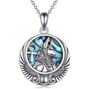 YFN Egyptian Necklace Sterling Silver Egypt God Pendant Abalone Shell Egypt Jewelry Gifts for Women Men(Anubis)