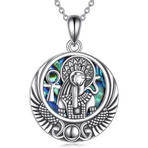 YFN Egyptian Necklace Sterling Silver Egypt God Pendant Abalone Shell Egypt Jewelry Gifts for Women Men(Ra)
