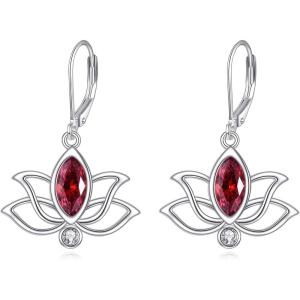 YFN Lotus Flower Earrings Sterling Silver Birthstone Lotus Leverback Dangle Drop Earrings Jewelry Gifts for Women(A. Jan)
