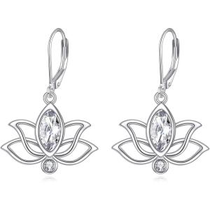 YFN Lotus Flower Earrings Sterling Silver Birthstone Lotus Leverback Dangle Drop Earrings Jewelry Gifts for Women(D. Apr)