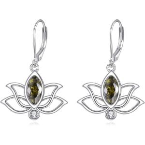 YFN Lotus Flower Earrings Sterling Silver Birthstone Lotus Leverback Dangle Drop Earrings Jewelry Gifts for Women(H. Aug)
