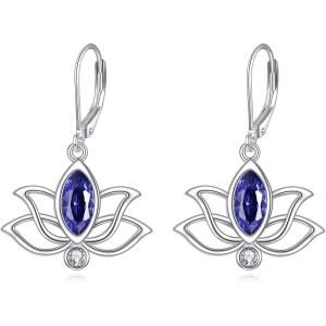 YFN Lotus Flower Earrings Sterling Silver Birthstone Lotus Leverback Dangle Drop Earrings Jewelry Gifts for Women(I. Sep)