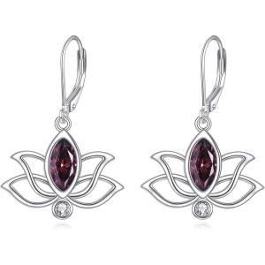 YFN Lotus Flower Earrings Sterling Silver Birthstone Lotus Leverback Dangle Drop Earrings Jewelry Gifts for Women(J. Oct)