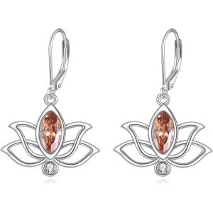 YFN Lotus Flower Earrings Sterling Silver Birthstone Lotus Leverback Dangle Drop Earrings Jewelry Gifts for Women(K. Nov)