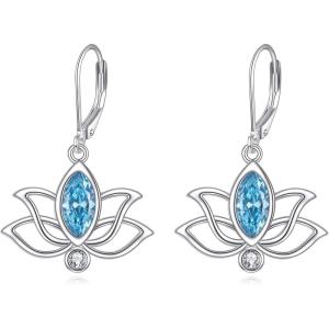 YFN Lotus Flower Earrings Sterling Silver Birthstone Lotus Leverback Dangle Drop Earrings Jewelry Gifts for Women(L. Dec)