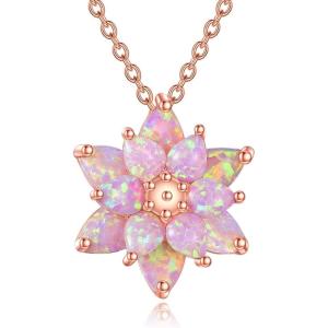 YFN Sterling Silver Opal Lotus Flower Pendant Necklace Women Yoga Necklace for Women(Pink-Opal Lotus Necklace)