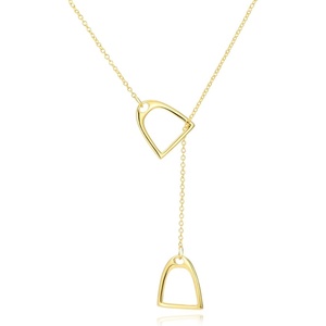 YFN Sterling Silver Double Horse Strirrup Lariat Necklace Gift For Women(Golden)